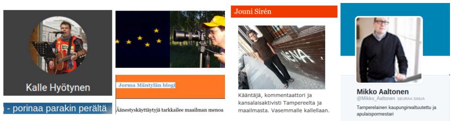 Kalle Hyötysen, Jorma Mäntylän, Jouni Sirénin ja Mikko Aaltosen blogikirjoitukset esittelyvuorossa tällä viikolla.
