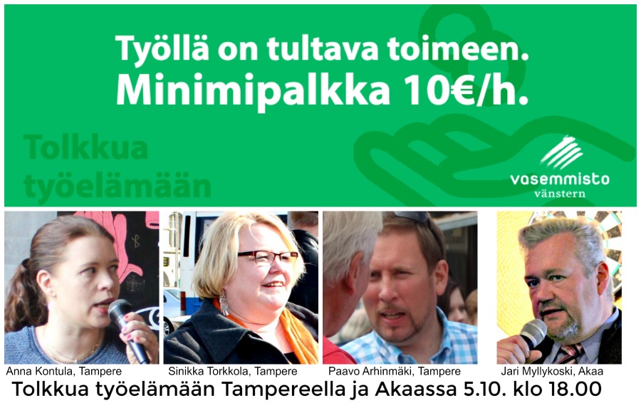 Tampereen tilaisuus järjesteään Työväenmuseo Werstaalla, (Väinö Linnan aukio 2) ja Akaan tilaisuus Metallikellarissa (Mustanportinkatu 2) 